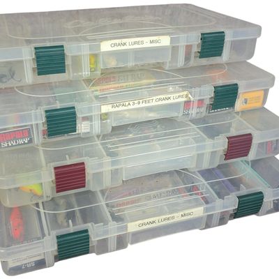 Sale Photo Thumbnail #517: Four Plastic Tackle Boxes with Rapala and Bill Lewis Fishing Lures