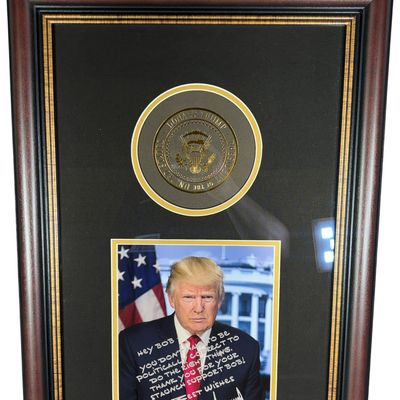 Sale Photo Thumbnail #434: Framed Personalized Donald Trump Autographed Photograph and Commemorative Medallion with Integrated LED Picture Light