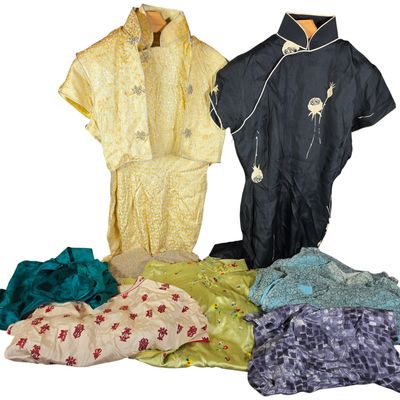 Sale Photo Thumbnail #299: An Assortment of Eight Vintage Chinese Qipaos and Traditional Vests
