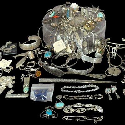 Sale Photo Thumbnail #93: 716 grams Group Lot Sterling silver jewelry