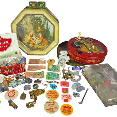 Sale Photo Thumbnail #458: A Collection of Vintage Advertising Tins, Collegiate Sports Memorabilia, and Costume Jewelry