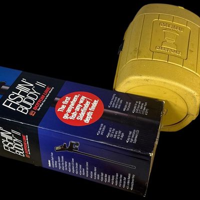 Sale Photo Thumbnail #688: Bottom Line Fishin' Buddy II Portable Fishfinder, Two Coleman Lantern Carry Cases, and Denoyer-Geppert Educational Wall Map