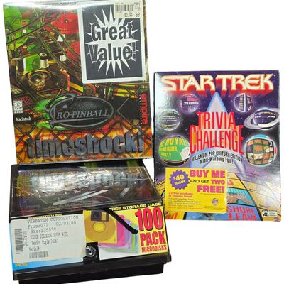 Sale Photo Thumbnail #328: A Trio of Vintage Sealed Software Games and a Verbatim Floppy Disk Storage Set