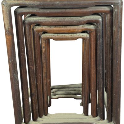 Sale Photo Thumbnail #431: A Set of Five Chinese Hardwood Nesting Tables with Humpback Stretchers