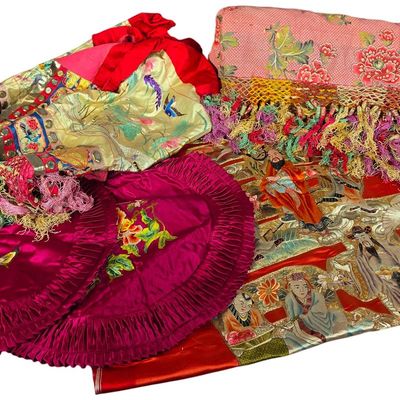 Sale Photo Thumbnail #300: A Group of Chinese Embroidered Silk Textiles