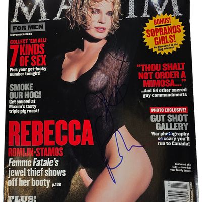 Sale Photo Thumbnail #185: Autographed Maxim Magazine November 2002 Issue Rebecca Romijn-Stamos Cover