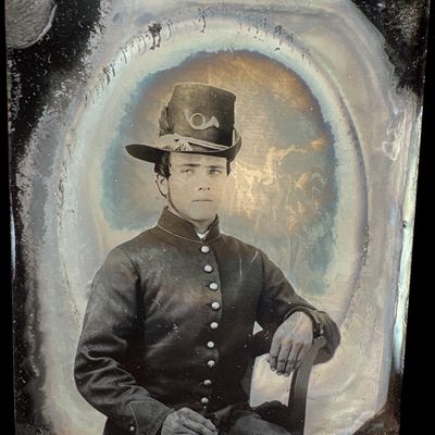 Sale Photo Thumbnail #759: Ninth-Plate Civil War Tintype of a Union Infantry Soldier in a Thermoplastic Union Case