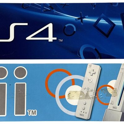 Sale Photo Thumbnail #645: Three Video Game and Media Retail Display Signs including Sony PlayStation 4 and Wii