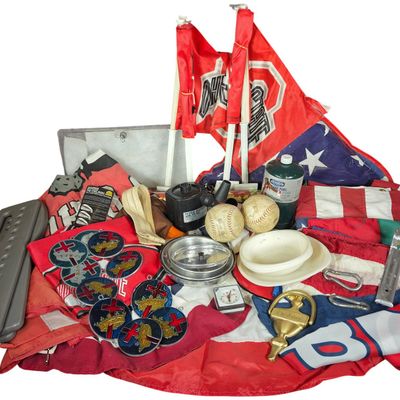 Sale Photo Thumbnail #139: A Collection of Ohio Sports Memorabilia and Americana Flags with Outdoor Equipment