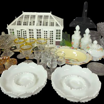 Sale Photo Thumbnail #803: An Assortment of Fenton and Alfred Meakin Decorative Objects and a Miniature Conservatory Model