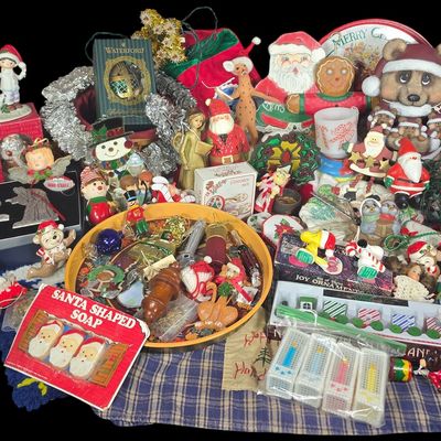 Sale Photo Thumbnail #793: A Collection of Christmas Decorations and Collectibles including Waterford, Fitz and Floyd, and Wendell August