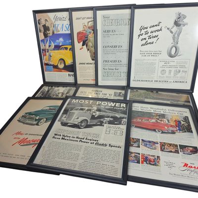 Sale Photo Thumbnail #616: Twelve Mid-Century Framed Automotive and Petroleum Magazine Advertisements