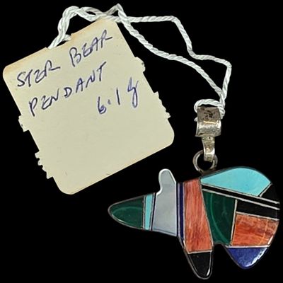 Sale Photo Thumbnail #91: Southwestern Sterling Silver Multi-Stone Channel Inlay Bear Pendant
