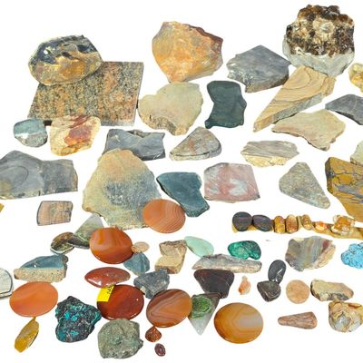 Sale Photo Thumbnail #427: An Assortment of Lapidary Materials, Rough Mineral Specimens, and Polished Stones