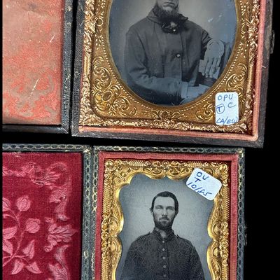 Sale Photo Thumbnail #760: Two American Civil War Era Cased Portraits Comprising One Sixth-Plate Ambrotype and One Ninth-Plate Tintype