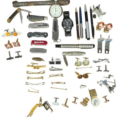 Sale Photo Thumbnail #164: A Collection of Men's Personal Accessories Including Pocket Watches, Writing Instruments, Pocket Knives, and Jewelry