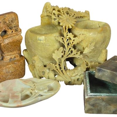 Sale Photo Thumbnail #444: An Assortment of Chinese Hand-Carved Soapstone Decorative Items