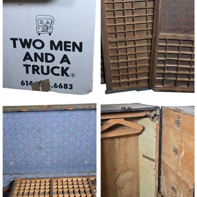 Sale Photo Thumbnail #354: Collection of Wardrobe Trunks and Ludlow Printing Type Cases