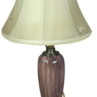 Sale Photo Thumbnail #510: One Mid-Century Modern Swirled Art Glass Table Lamp with Brass Base