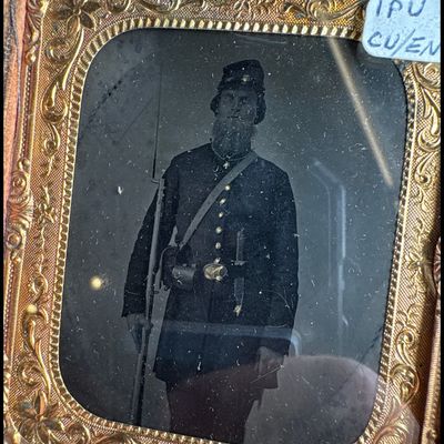 Sale Photo Thumbnail #755: Sixth-Plate Civil War Union Infantry Soldier Tintype in Scovill Manufacturing Co. Plate