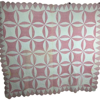 Sale Photo Thumbnail #205: Handmade Cotton Quilt in Robbing Peter to Pay Paul Pattern with Scalloped Edge