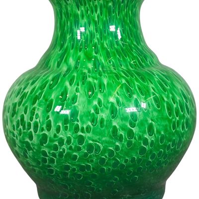 Sale Photo Thumbnail #363: Hand-Blown Emerald Green Cased Spatter Glass Baluster Vase