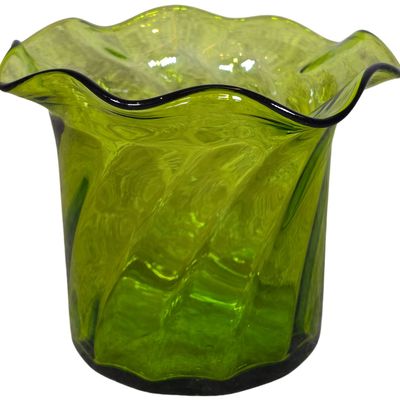 Sale Photo Thumbnail #479: A Mid-Century Modern Lime Green Art Glass Ruffled Handkerchief Vase