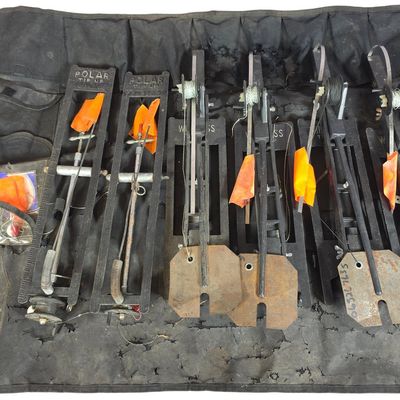 Sale Photo Thumbnail #852: A Set of Six Polar and HT Enterprises Ice Fishing Tip-Ups with Carrying Case