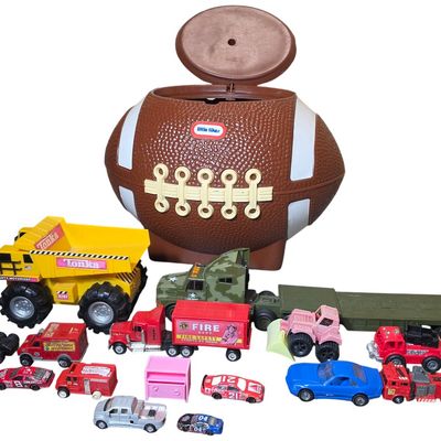 Sale Photo Thumbnail #357: Little Tikes Football Toy Chest and Collection of Assorted Toy Vehicles including Tonka