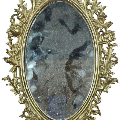 Sale Photo Thumbnail #482: Art Nouveau Cast Brass Tabletop or Wall Hanging Mirror