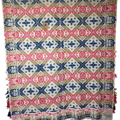 Sale Photo Thumbnail #201: American Woven Jacquard Coverlet by Joseph Fleck, Hancock County, Ohio, 1856