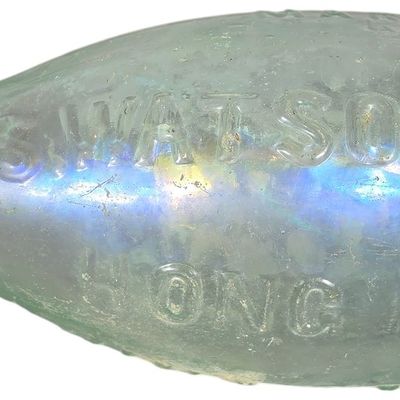 Sale Photo Thumbnail #381: A. S. Watson and Co. Ltd. Hong Kong Aqua Glass Torpedo Bottle