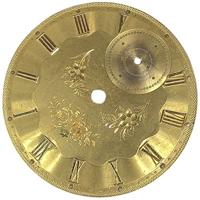 Sale Photo Thumbnail #221: Antique 14K Gold Hand Engraved Scalloped Pocket Watch Dial