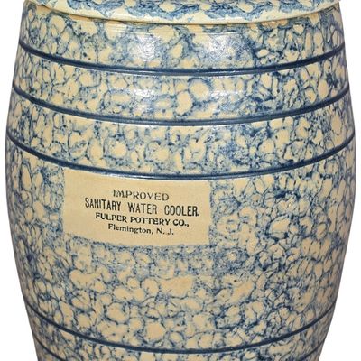 Sale Photo Thumbnail #790: Fulper Pottery No. 2 Spongeware Stoneware Ice Water Cooler with Lid