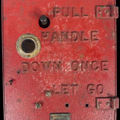 Sale Photo Thumbnail #636: Antique Cast Iron Telegraph Fire Alarm Pull Station Patented June 30 1914