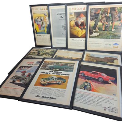 Sale Photo Thumbnail #623: Ten Vintage Framed Paper Magazine Advertisements
