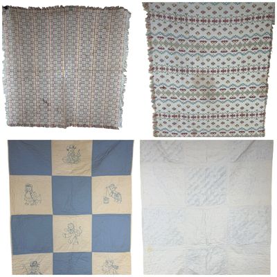 Sale Photo Thumbnail #210: A Trio of Vintage Textiles Including Hand Embroidered Crib Quilt and Woven Blankets