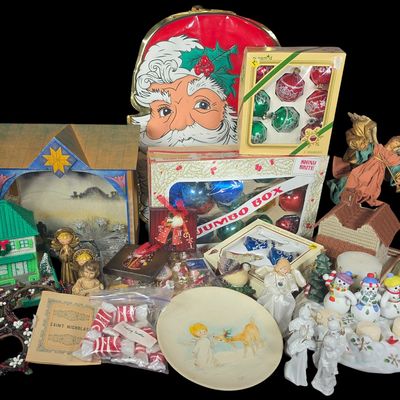 Sale Photo Thumbnail #796: An Assortment of Vintage Christmas Ornaments and Holiday Decor Including Shiny Brite and Pyramid