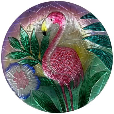 Sale Photo Thumbnail #690: Large Iridescent Flamingo Tropical Motif Glass Charger