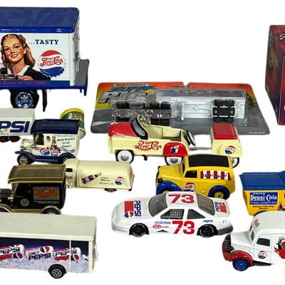 Sale Photo Thumbnail #675: A Collection of Assorted Pepsi-Cola Promotional Toy Vehicles Including Winner's Circle Matchbox and Golden Wheel