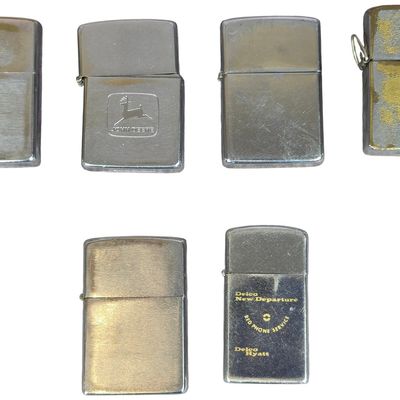 Sale Photo Thumbnail #493: Six Vintage Zippo Chrome and Brushed Chrome Pocket Lighters