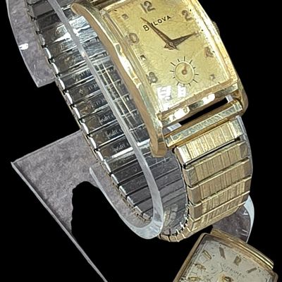 Sale Photo Thumbnail #86: Two Vintage 14K Yellow Gold Cased Wristwatches by Bulova and Longines