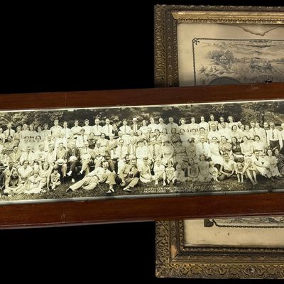 Sale Photo Thumbnail #637: Two Framed Vintage West Virginia Historical Items Including 1939 Postal Employees Picnic Panoramic Photograph and 1904 Marriage Certificate