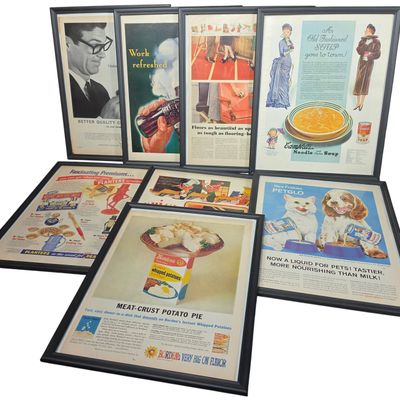 Sale Photo Thumbnail #624: Eight Mid-Century Paper Advertising Prints featuring Coca-Cola and Kellogg's