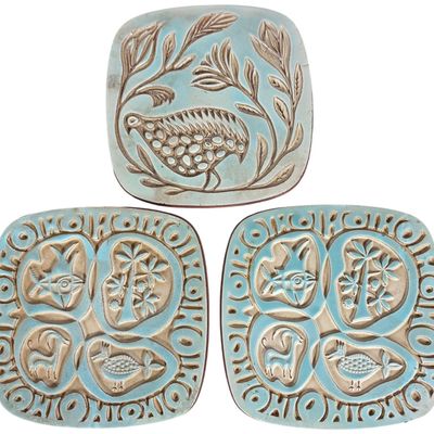 Sale Photo Thumbnail #362: Three Kilnforms Inc. Ceramic Relief Trivets Designers Fruley-Fistick 1956