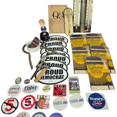 Sale Photo Thumbnail #842: An Assortment of Palmer and Buckeye Advertising Thermometers, Ohio Political Memorabilia, and Ephemera
