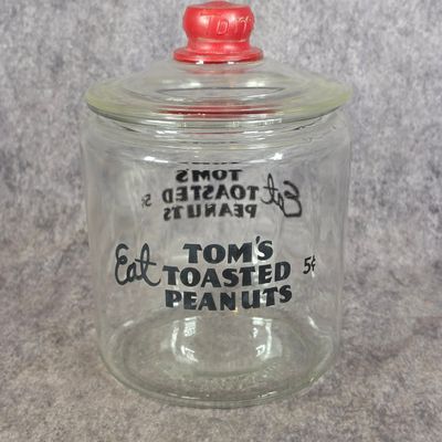 Sale Photo Thumbnail #448: Vintage Tom's Toasted Peanuts Glass Countertop Display Jar