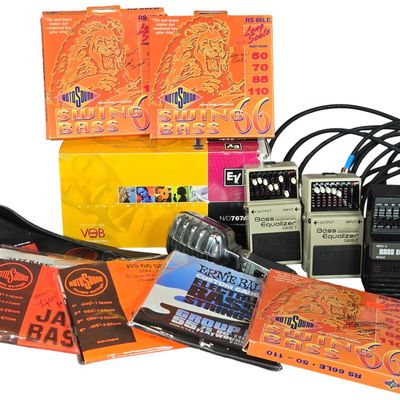 Sale Photo Thumbnail #571: Boss Bass Equalizer Pedals and Rotosound Guitar Strings with Audio Accessories