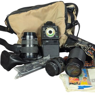 Sale Photo Thumbnail #514: Minolta X-700 35mm SLR Film Camera Grouping with Three Lenses and Flash