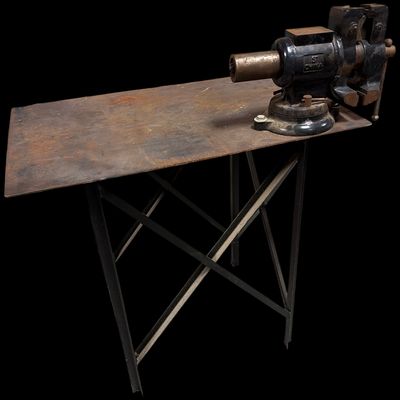 Sale Photo Thumbnail #875: Industrial Steel Plate Workbench with Five Inch Multi Purpose Swivel Vise